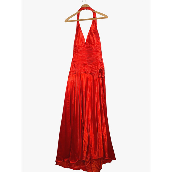 Blush Prom by Alexia Dress Size 8 Formal Prom Red Halter Satin High Slit Y2K New - Picture 2 of 16